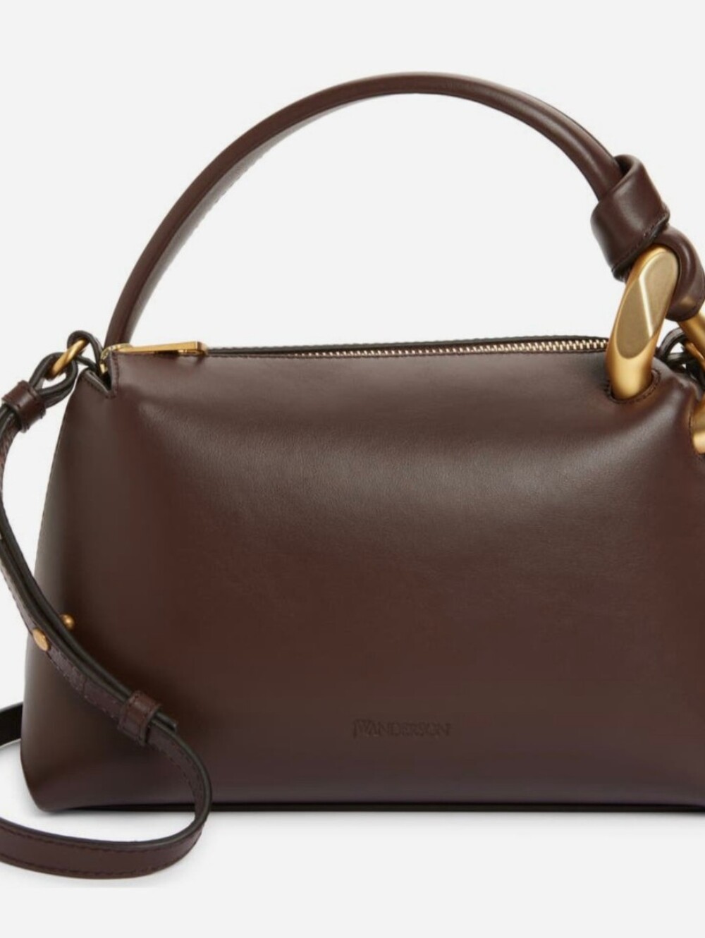 JW ANDERSON Chocolate Brown Leather Shoulder Bag with Gold Hardware